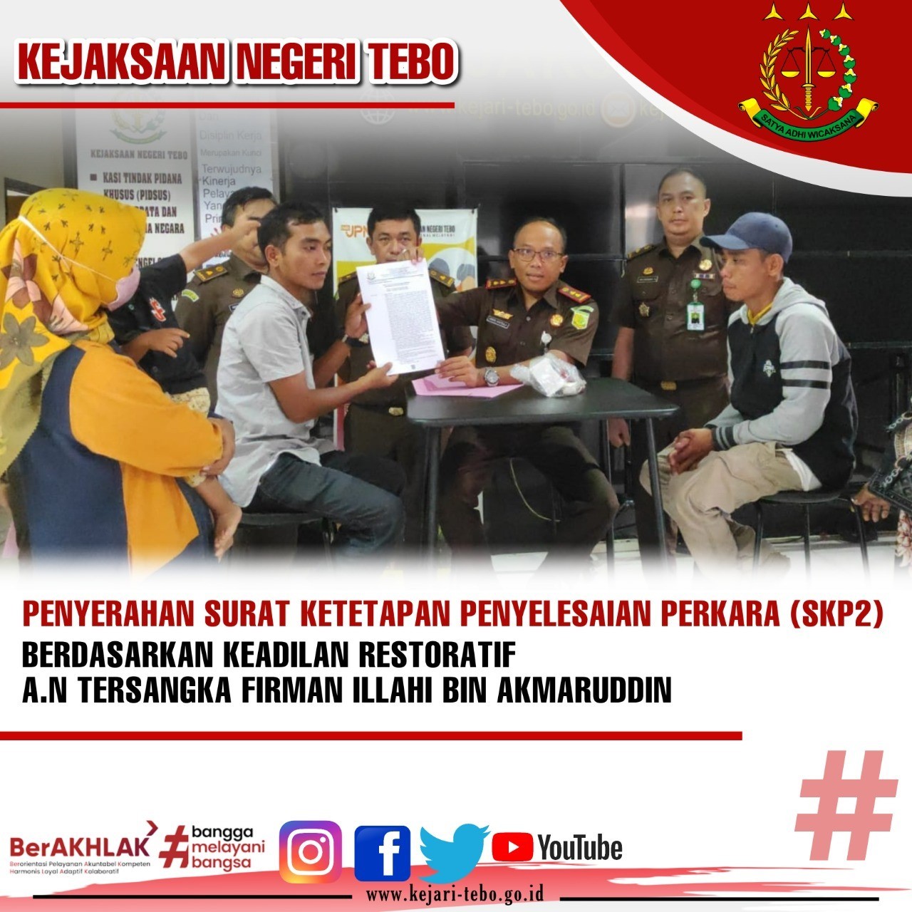 Penyerahan Surat Ketetapan Penyelesaian Perkara (SKP2) berdasarkan keadilan restoratif An. tersangka Firman Illahi Bin Akmaruddin.